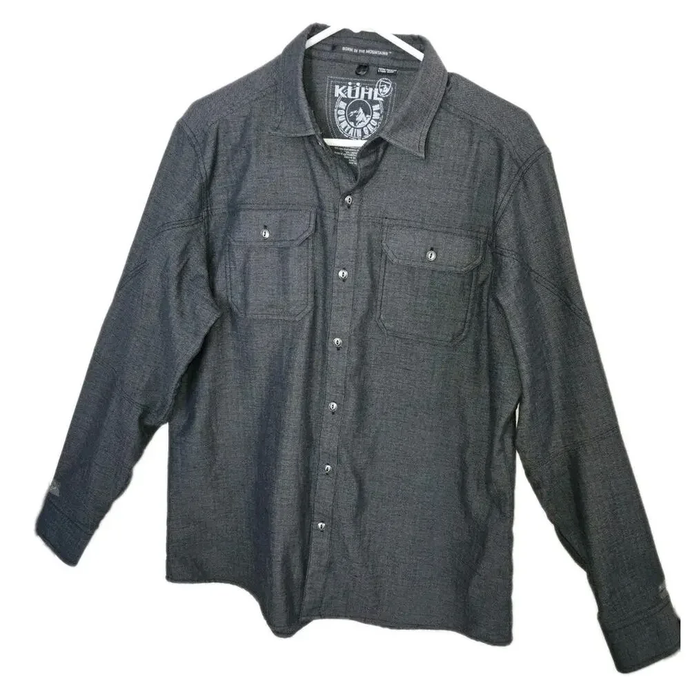 Kuhl Shiftr Shirt Mens Large Gray Linen Blend Outdoors Button Front Long Sleeve